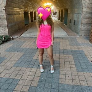 Hot pink sequined Colors homecoming prom dress size 0 XS‎ Preppy Girlcore Party